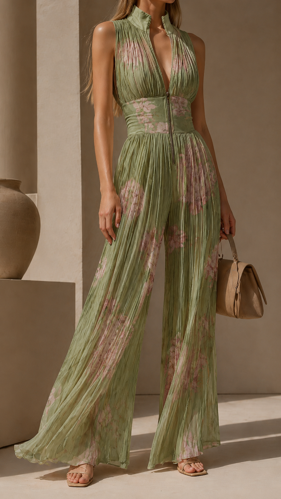 Women's Pleated Formal Jumpsuit – Tailored Evening Occasion Jumpsuit