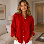 Women's Long Sleeve Button Blouse – Relaxed Shirt Blouse