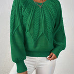 Women's Cable Knit Winter Sweater – Statement Lantern Sleeve Sweater