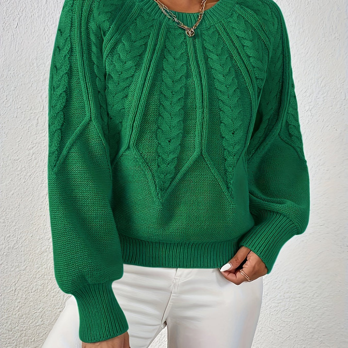 Women's Cable Knit Winter Sweater – Statement Lantern Sleeve Sweater