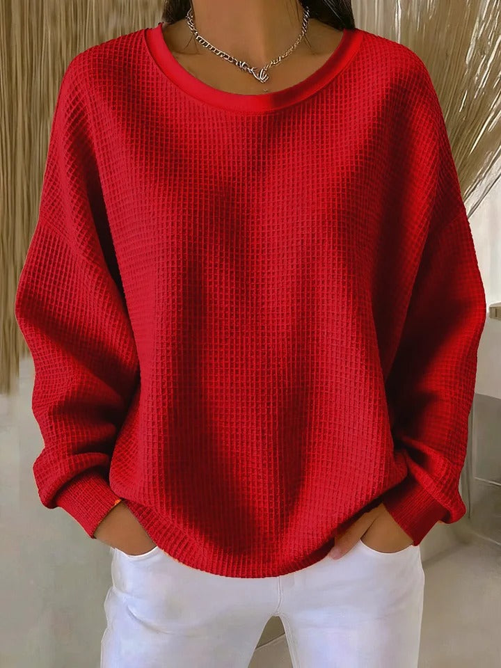 Women's Relaxed Textured Sweater – Everyday Long Sleeve Pullover