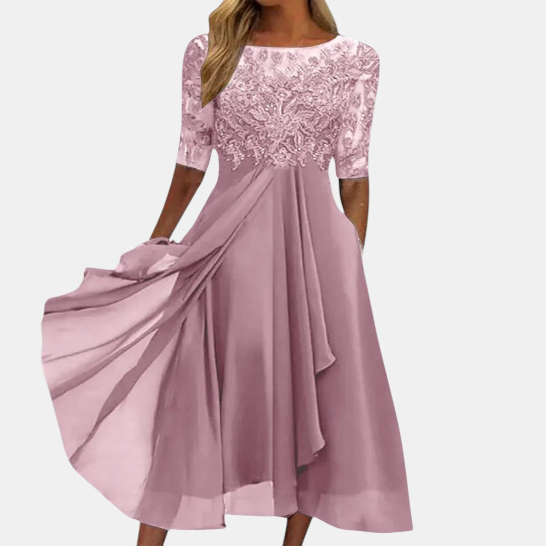 Women's Layered Lace Wedding Guest Dress – Formal Occasion Dress
