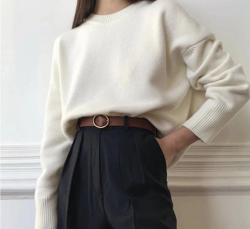 Women's Oversized Knit Sweater – Relaxed Long Sleeve Winter Sweater