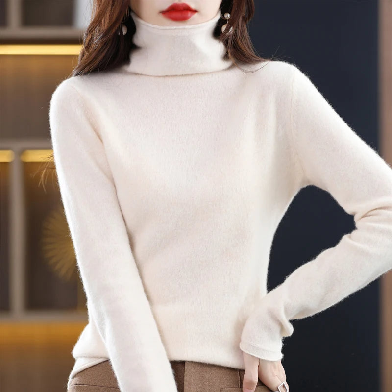 Women's Turtleneck Winter Sweater – Classic Roll Neck Knit Sweater