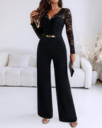 Women's Long Sleeve Lace Jumpsuit – V-Neck Formal Occasion Jumpsuit