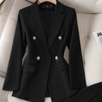 Women's Double-Breasted Blazer Suit – Tailored Wide Leg Pants Set