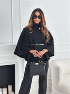 Women's Belted Cape Coat – Flowy Butterfly Sleeve Long Overcoat