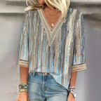 Alanah | Gold Accent Lace Tunic Blouse with v-neck and relaxed fit