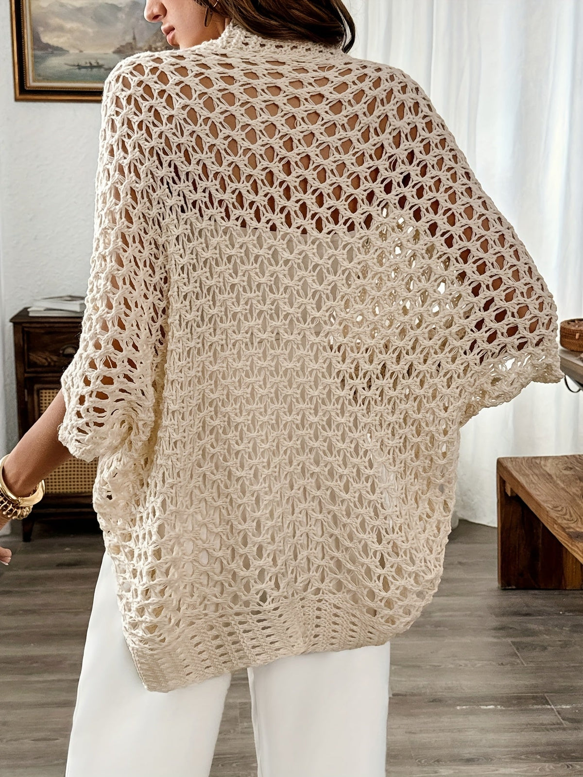 Women's Draped Open Front Cardigan – Relaxed Winter Cardigan