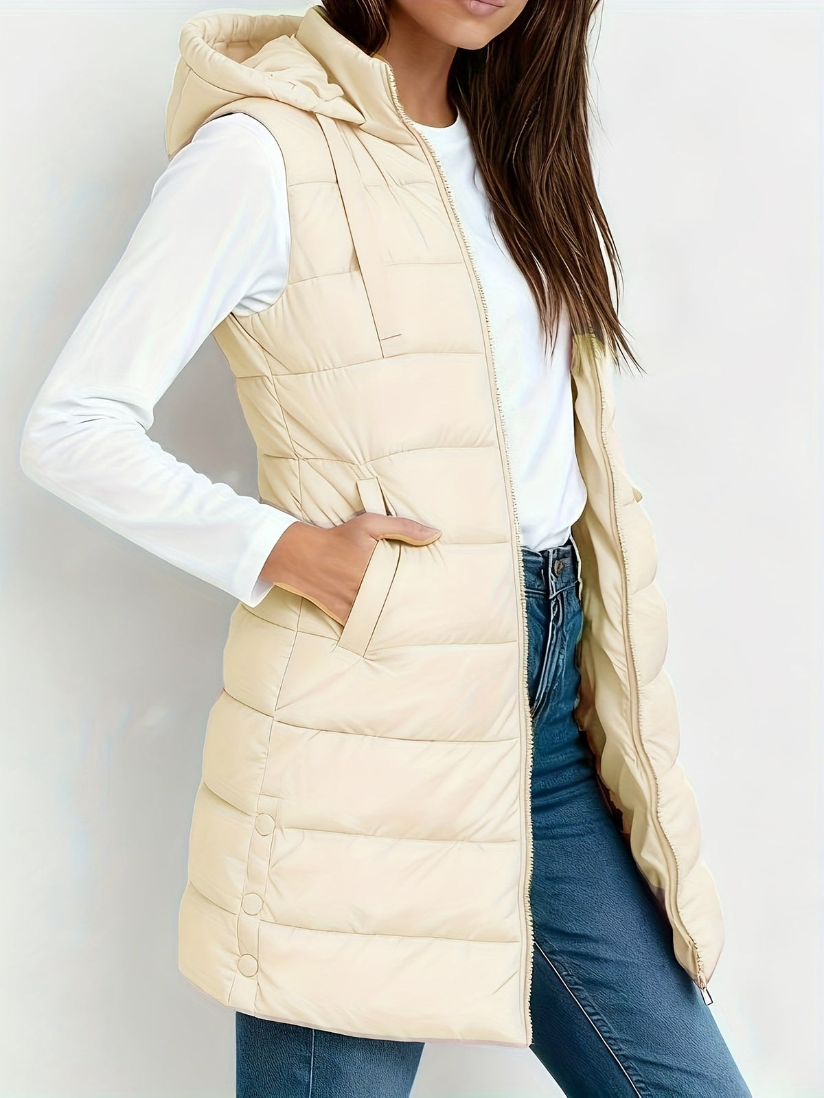 Women's Long Puffer Vest – Sleeveless Quilted Winter Gilet