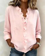 Women's Statement Sleeve Blouse – V-Neck Ruffle Flowy Blouse