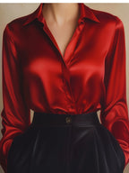 Women's Classic Collar Office Blouse – Tailored Long Sleeve Blouse