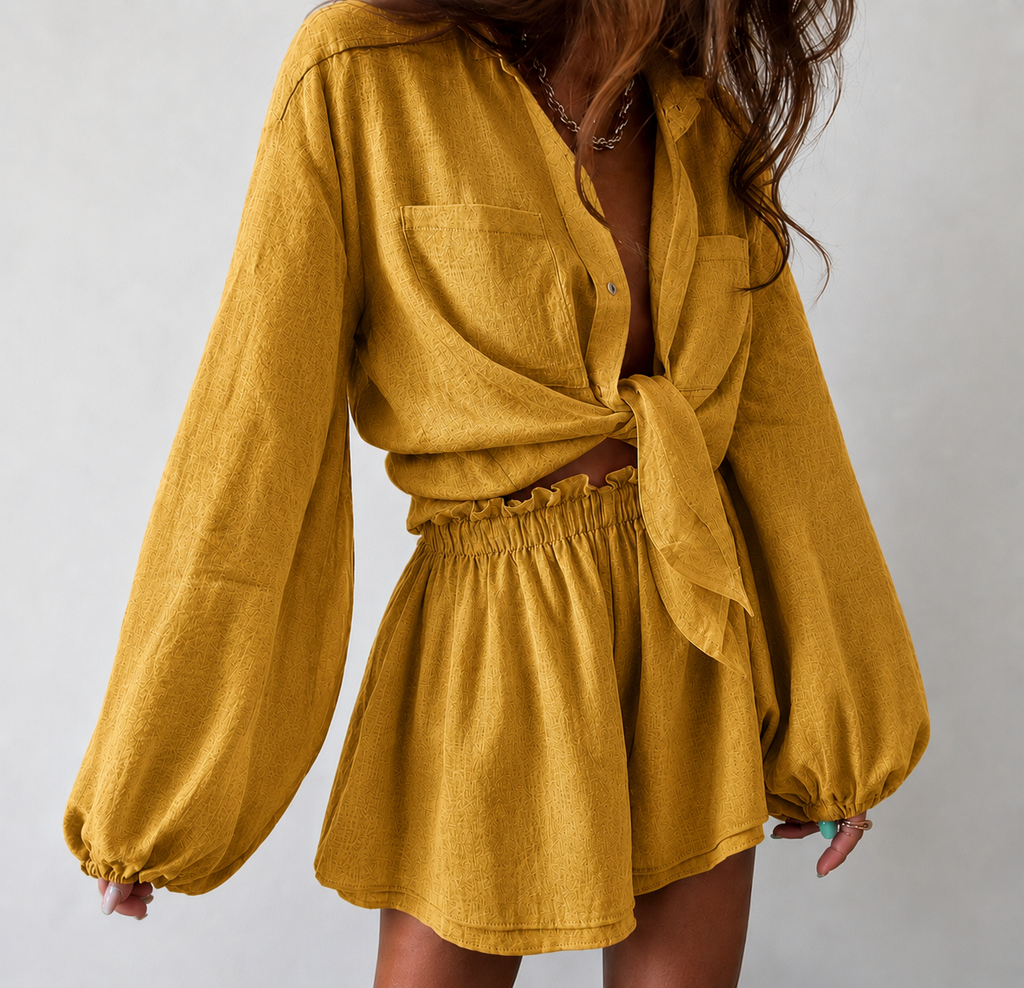 Women's Collared Wrap Mini Dress – Long Sleeve Shirt Dress