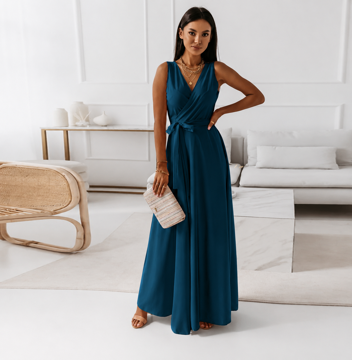 Women's Wrap Wedding Guest Maxi Dress – Flowy Formal Occasion Dress
