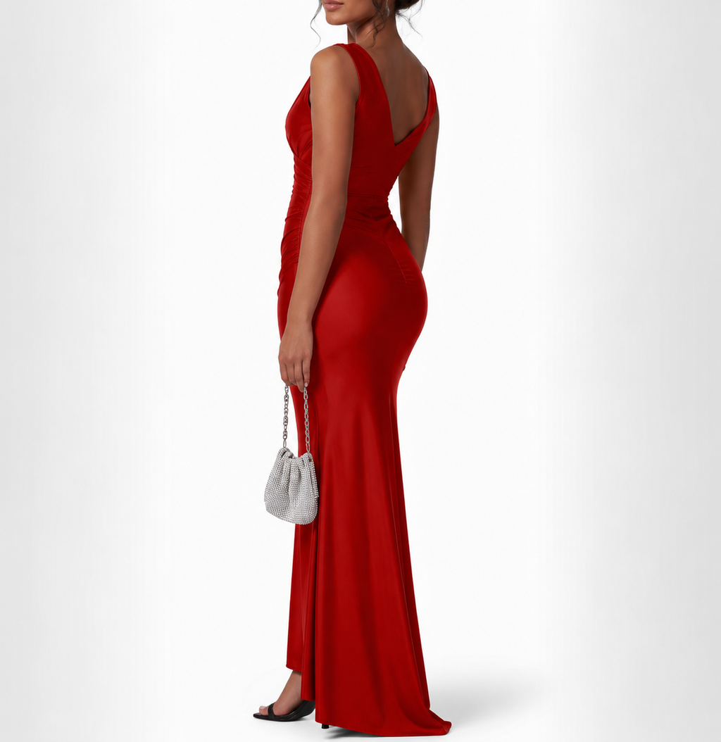 Women's Sleeveless V-Neck Occasion Dress – Fitted Side Slit Formal Dress