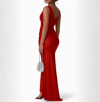 Women's Sleeveless V-Neck Occasion Dress – Fitted Side Slit Formal Dress
