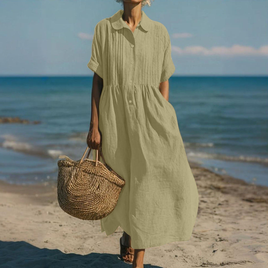 Women's Button Front Summer Dress – Short Sleeve Flowy Day Dress