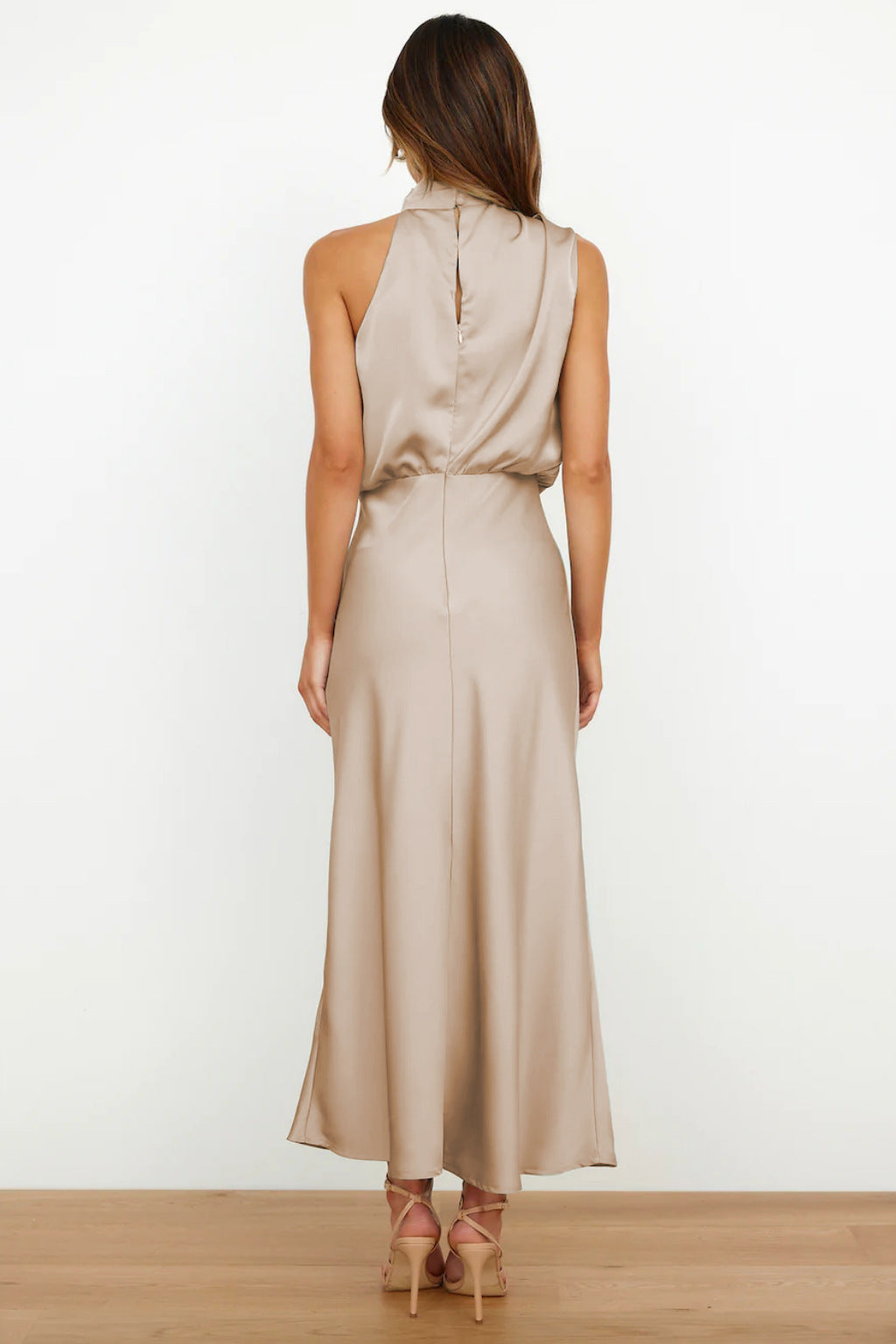 Women's Halter Cocktail Midi Dress – Flowy Relaxed Occasion Dress