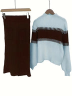 Women's Ribbed Knit Skirt Set – High Neck Sweater Co-Ord
