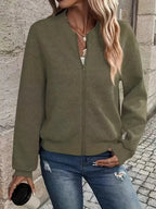 Women's Zip-Up Textured Cardigan – Long Sleeve Knit Cardigan