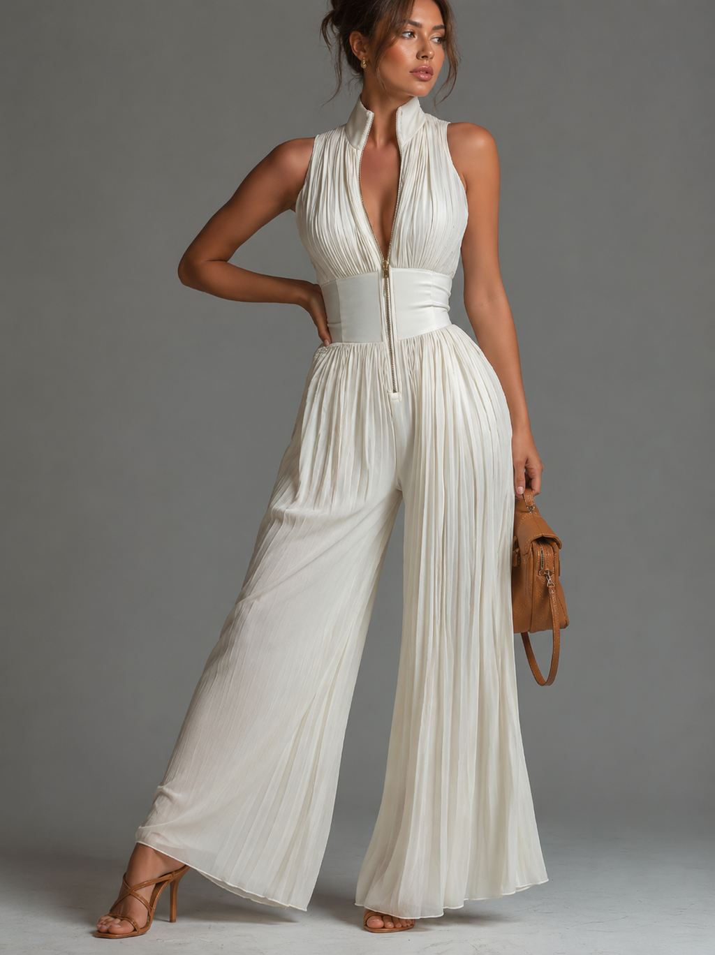 Women's Floral V-Neck Jumpsuit – Wide Leg Formal Occasion Jumpsuit