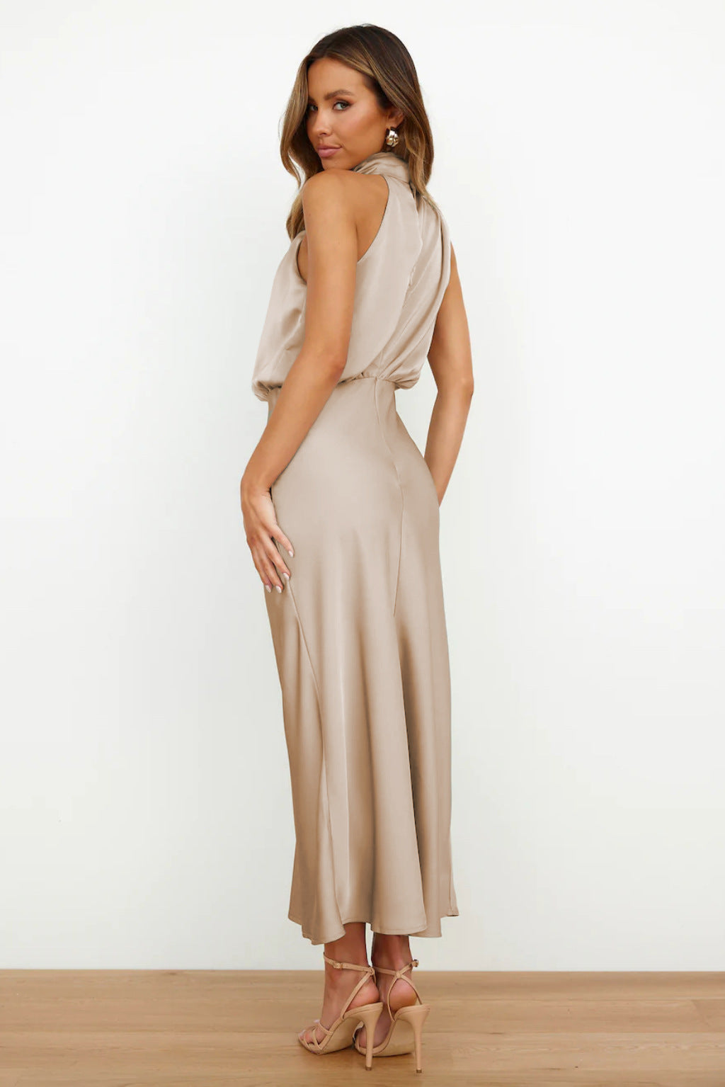 Women's Halter Cocktail Midi Dress – Flowy Relaxed Occasion Dress