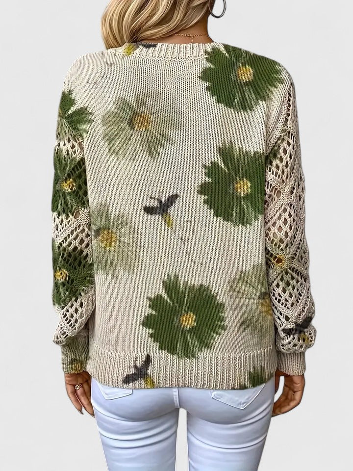 Women's V-Neck Floral Cardigan – Button Front Patterned Knit Cardigan