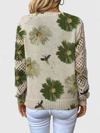 Women's V-Neck Floral Cardigan – Button Front Patterned Knit Cardigan