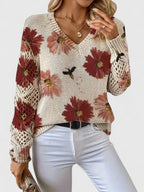 Women's V-Neck Floral Cardigan – Button Front Patterned Knit Cardigan