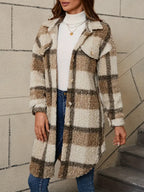 Women's Checked Teddy Coat – Oversized Fleece Winter Overcoat