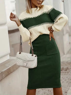 Women's Ribbed Knit Skirt Set – High Neck Sweater Co-Ord