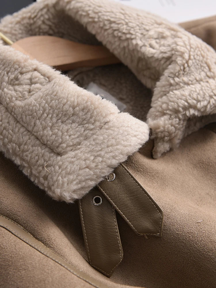 Women's Faux Shearling Aviator Jacket – Cropped Winter Jacket