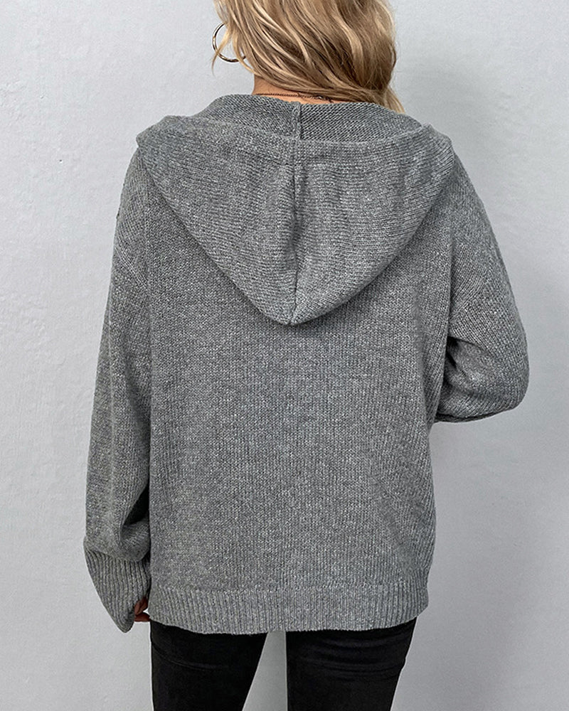 Women's Lace-Up Hooded Cardigan – Casual Long Sleeve Cardigan