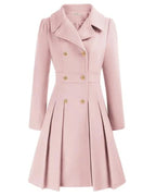Women's Pleated Long Coat – Tailored Button Front Winter Overcoat