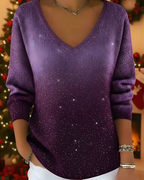 Women's Shimmer Ribbed Sweater – Glitter Long Sleeve Knit Pullover