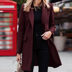 Women's Double-Breasted Mid-Length Coat – Tailored Lapel Overcoat