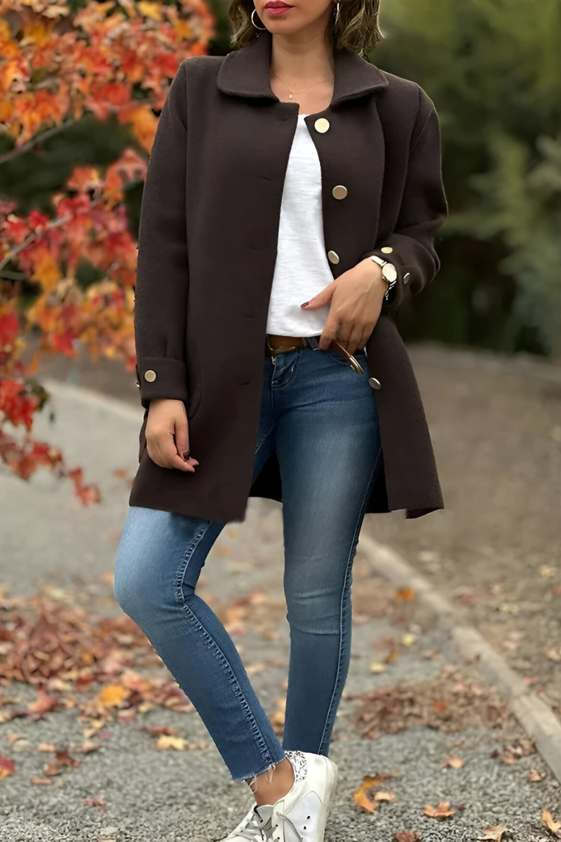 Women's Classic Button Jacket – Structured Long Sleeve Casual Jacket