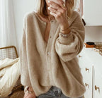 Women's Oversized Ribbed Neck Cardigan – Statement Sleeve Knit Cardigan