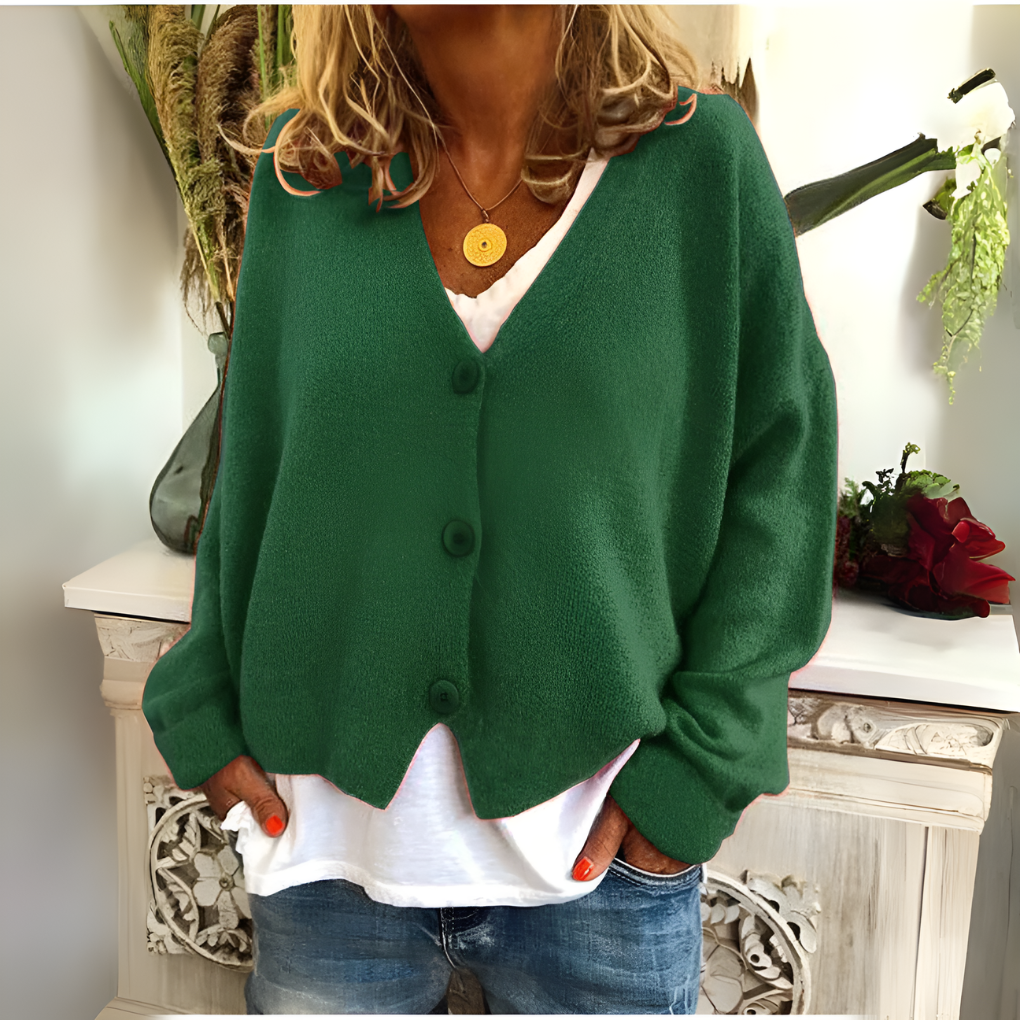 Women's Button V-Neck Cardigan – Relaxed Long Sleeve Cardigan