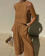 Women's High Waist Pants Set – Crop Top & Wide Leg Summer Co-Ord Set