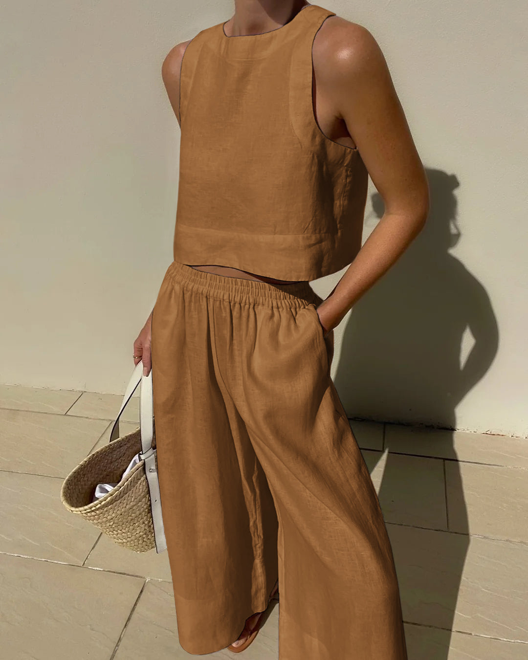 Women's High Waist Pants Set – Crop Top & Wide Leg Summer Co-Ord Set