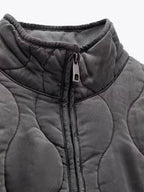 Women's Vintage Winter Jacket – Drawstring Zip-Up Pocket Jacket