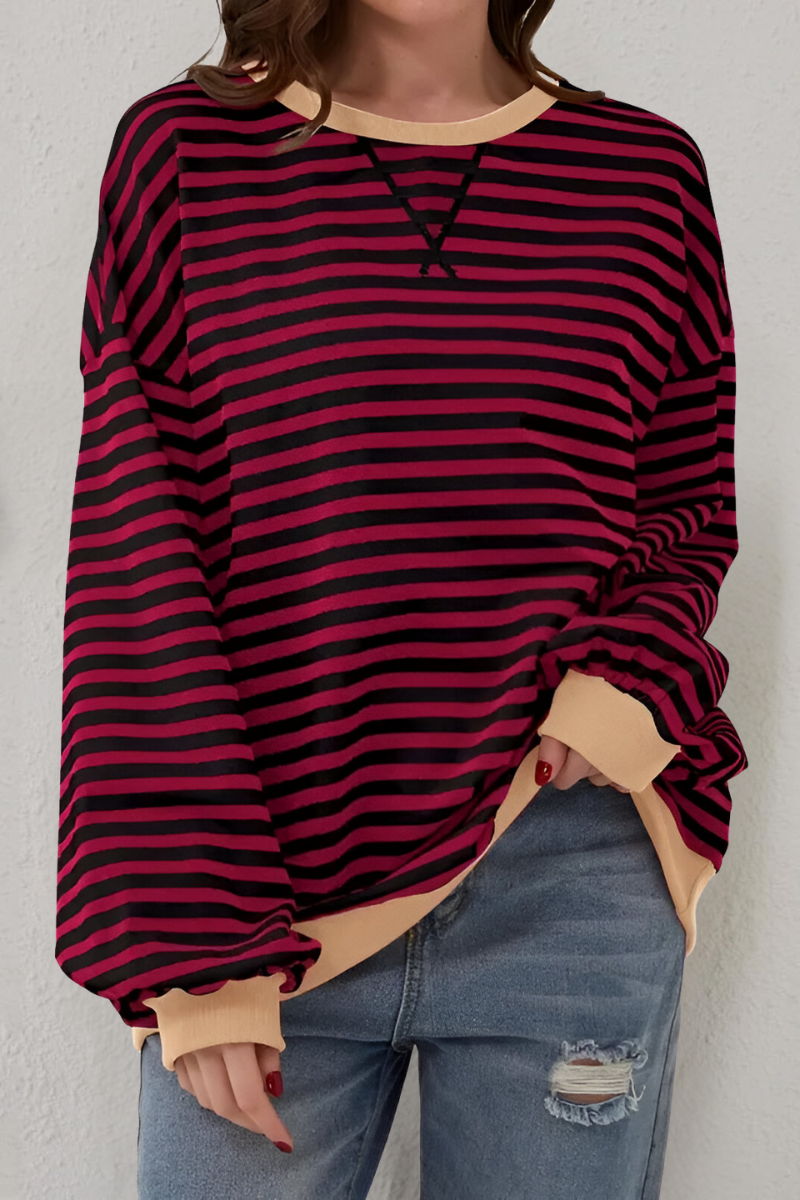 Women's Crew Neck Striped Sweatshirt – Long Sleeve Casual Pullover