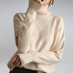 Women's Diamond Knit Sweater – Roll Neck Jumper