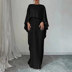 Women's Pleated Cape Wedding Guest Maxi Dress – Draped Evening Occasion Dress