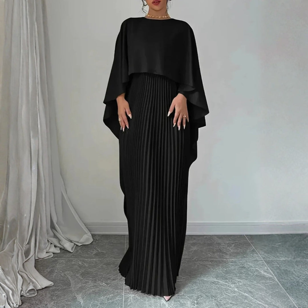 Women's Pleated Cape Wedding Guest Maxi Dress – Draped Evening Occasion Dress