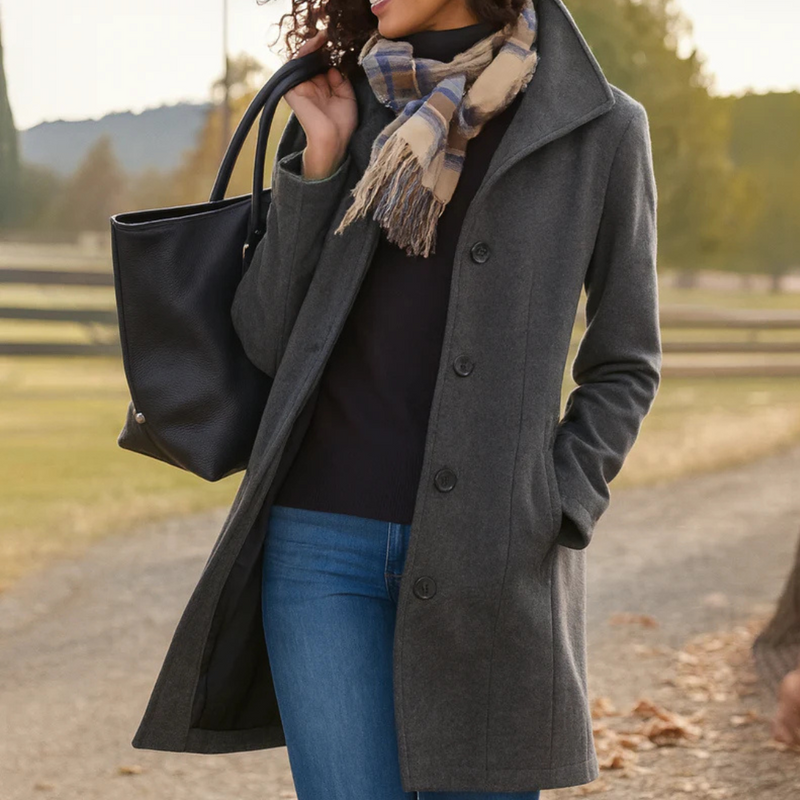 Women's Tailored Button Coat – Classic Fit Longline Everyday Coat