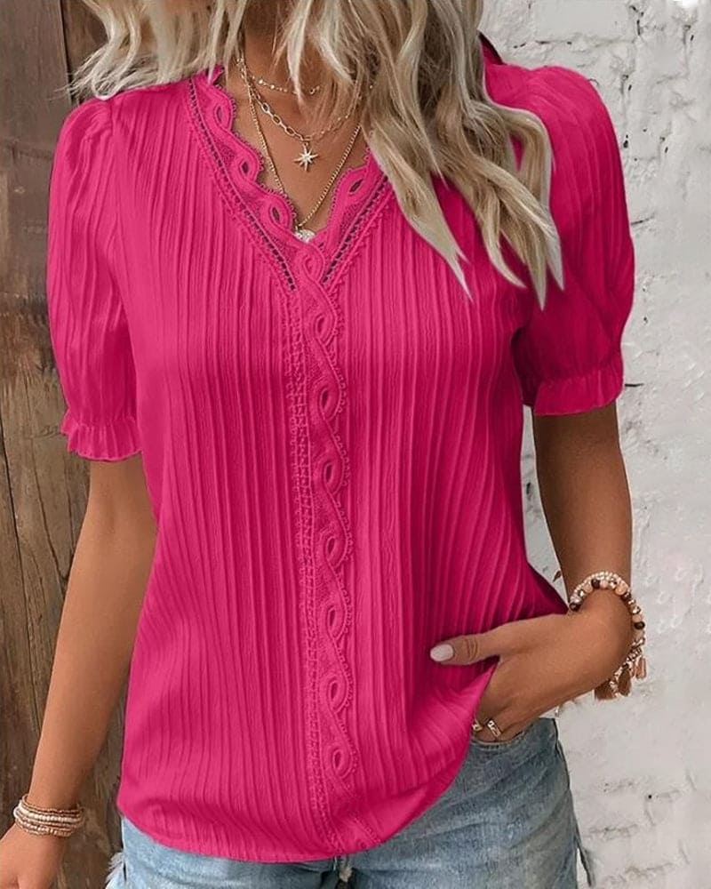 Women's V-Neck Lace Blouse – Feminine Occasion Detail Blouse