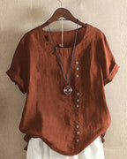 Women's Short Sleeve Button Blouse – Relaxed Button Detail Blouse
