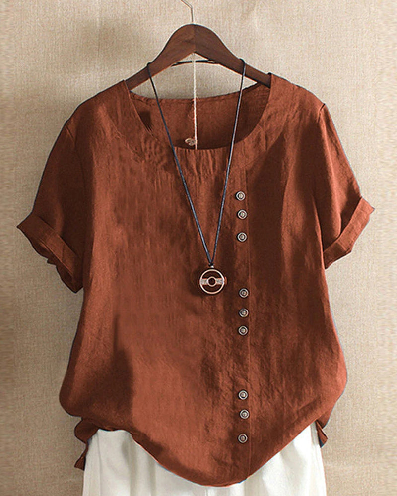 Women's Short Sleeve Button Blouse – Relaxed Button Detail Blouse